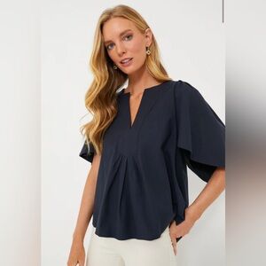 Tuckernuck Pomander Place Navy Finley Flutter Sleeve Top